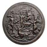 □ A BRONZE PLAQUETTE OF THE JUDGEMENT OF SOLOMON, AFTER MONOGRAMMIST H.G. (ACTIVE 1540-1570)