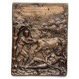 □ A BRONZE PLAQUETTE OF CACUS STEALING THE OXEN OF HERCULES, AFTER GALEAZZO MONDELLA, KNOWN AS MODER