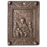 □ A BRONZE PLAQUETTE OF THE VIRGIN AND CHILD, PROBABLY PADUA, LATE 15TH CENTURY