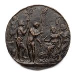 □ A SMALL BRONZE PLAQUETTE OF THE ALLEGORY OF PRUDENCE, AFTER MASTER IO.F.F., ITALIAN, 16TH / 17TH C