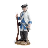 A MEISSEN FIGURE OF A SAXON MUSKETEER, MID 19TH CENTURY