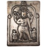 A SILVER REPOUSSE VIRABHADRA PLAQUE, DECCAN, INDIA, 19TH CENTURY