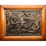 □ A LARGE BRONZE PLAQUE OF GEORGE SLAYING THE DRAGON, ENGLISH, CIRCA 1895-1900