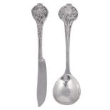 A GEORGE V SILVER CONSERVE SPOON AND A BUTTER KNIFE, OMAR RAMSDEN, LONDON, 1924/25 RESPECTIVELY