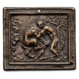 □ A BRONZE PLAQUETTE OF HERCULES AND THE NEMEAN LION, WORKSHOP OF GALEAZZO MONDELLA, KNOWN AS MODERN