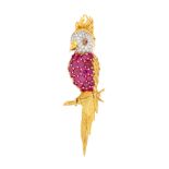 RUBY AND DIAMOND BROOCH, KUTCHINSKY, 1970s