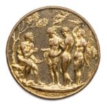 □ A BRONZE-GILT PLAQUETTE OF THE JUDGEMENT OF PARIS, MASTER IO.F.F., 16TH CENTURY