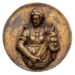 □ A BRONZE-GILT PLAQUETTE OF JUDITH WITH THE HEAD OF HOLOFERNES, NORTH ITALIAN, 16TH CENTURY