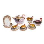 A PARIS PORCELAIN ~NATURALISTIC~ PART TEA SET, FLAMEN-FLEURY, SECOND QUARTER 19TH CENTURY