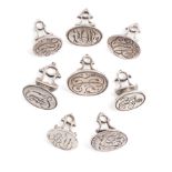 A COLLECTION OF EIGHT GEORGE III SILVER FOB SEALS, LONDON OR BIRMINGHAM, LATE 18TH / EARLY 19TH CENT