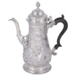 [GP] A GEORGE III AND LATER CHASED SILVER COFFEE POT, WILLIAM GRUNDY, LONDON, 1764