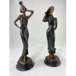 A modern bronze figure depicting a young woman in 1920's flapper dress, height 33 cm; a similar