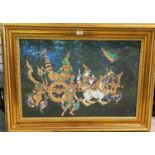 Nid (modern Thai artist): Chariot with grotesque figures, oil on canvas, signed in full, 52 x 78 cm,
