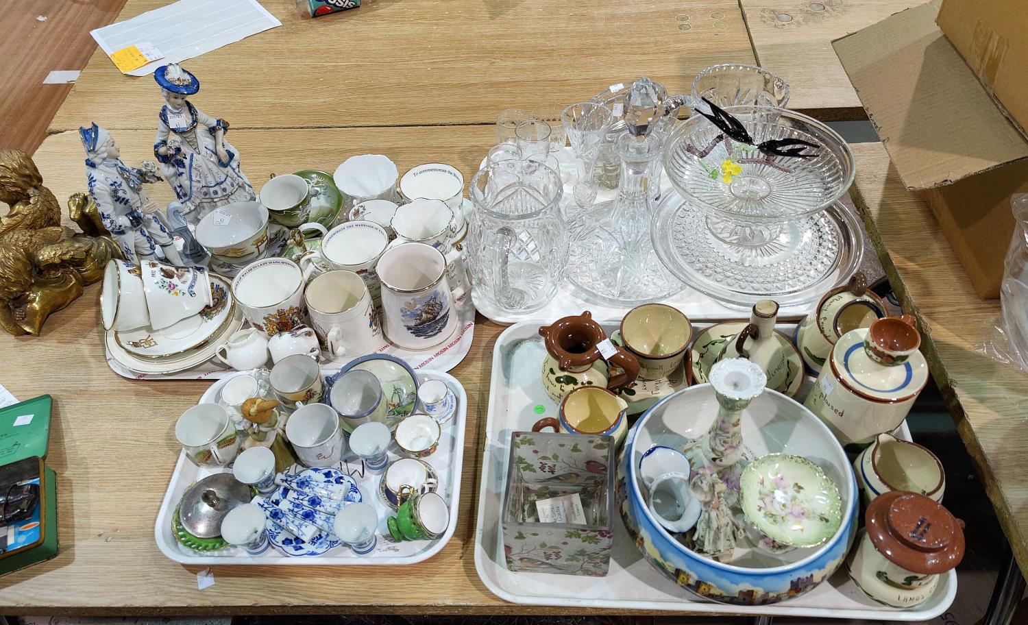 A selection of Royal commemorative and miniature china; A ships decanter; 2 cut water jugs; a 1930's