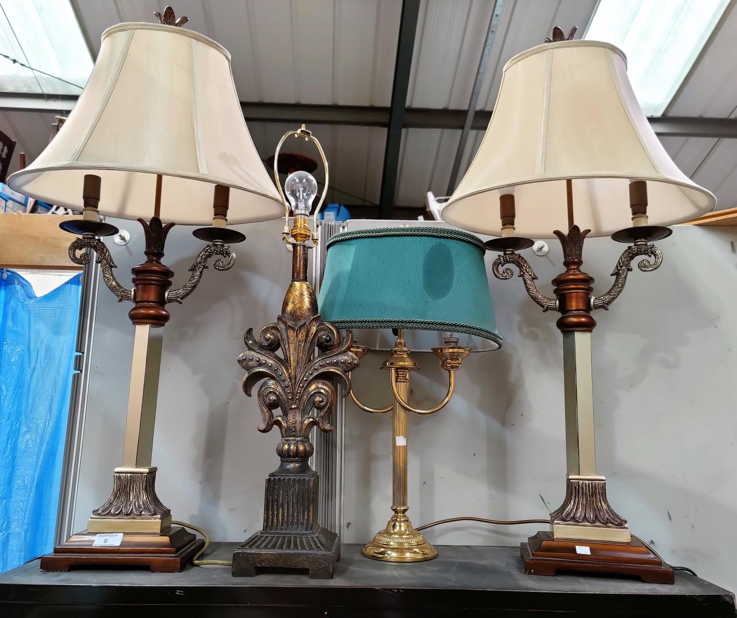 A pair of decorative table lamps; 4 others