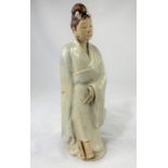 A Chinese figure of female with scroll crackle glaze decoration, height 25cm (head re-attached and