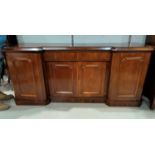 A large Victorian mahogany reverse breakfront 4 door sideboard with frieze drawer, double cupboard