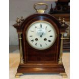 An Edwardian bracket clock, inlaid mahogany case in the Georgian manner, brass carrying handle,