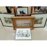 Early 20th Century: Sailing dinghy in choppy seas, watercolour, 16 x 30 cm, framed and glazed; a