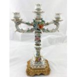 A 3 branch candelabrum, encrusted in the Dresden style