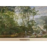 George H Dodgson: "Crossing the Brook", 19th century river scene, watercolour, 34 x 50 cm, framed