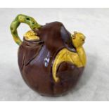 An unusual Chinese tea pot depicting bat at night, its mouth being the spout, a branch the handle, 3