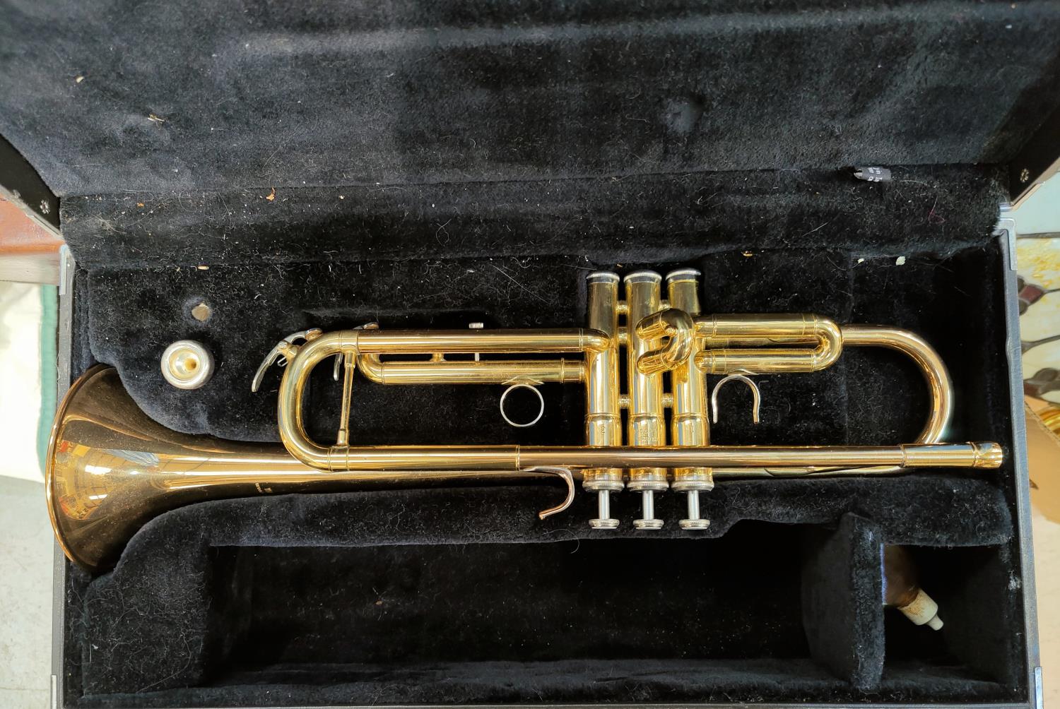 A modern Yamaha trumpet in hard carry case