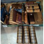 A selection of leather bound and other books, including a 19th century 3 volume bible and other