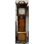 A 19th century longcase clock in crossbanded oak and mahogany case, with brass finials, swan neck