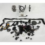 A selection of vintage costume jewellery to include jet and French jet beads, buttons etc