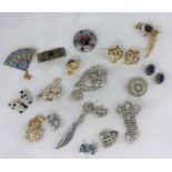 A selection of jewellery: diamanté; other coloured stone; decorative enamel; etc.