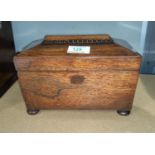 A 19th century rosewood sarcophagus shaped tea caddy with 2 divisions, 22 cm