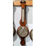 A late 19th century mercury column barometer with thermometer in mahogany banjo shaped case with