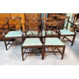 A set of 6 (4 + 2) crossbanded dining chairs in the Sheraton style with double 'X' splats and reeded