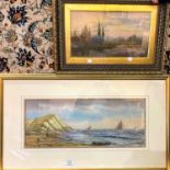 W H Earp: Coastal scene, watercolour, 20 x 53 cm, signed, framed and glazed; an oil on canvas: