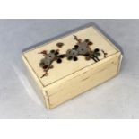 A late 19th / early 20th century Japanese ivory lidded box with Shibayama decoration of butterfly