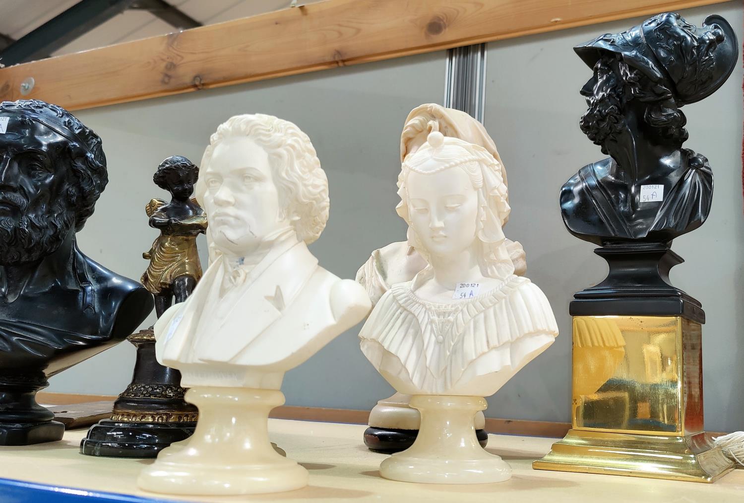 A variety of resin busts on stands in the classical manner, largest 38cm, smallest 23cm - Image 3 of 3