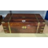 A Victorian brass bound rosewood writing box, fitted interior with leather writing slope, 50 cm