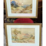 J. Hickin: pair of water colours, landscape settings, framed and glazed