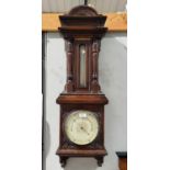 An early 20th century large barometer with thermometer, in wall hanging oak case with turned side