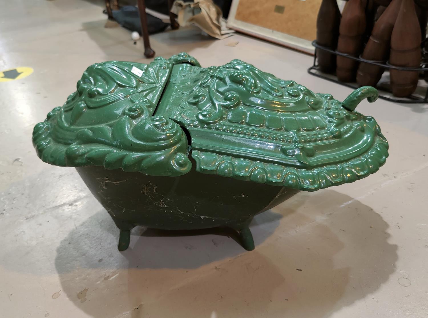 A Victorian style green painted cast iron coal bin