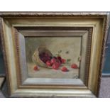 Oil on canvas, still life of fruit in bowl, monogrammed W.M.G dated 1910, in gilt frame