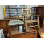 A 19th century child's rocking chair with ladder back; 2 other child's chairs