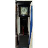 An early 19th century longcase clock in ebonised case, with square top hood, square painted dial and