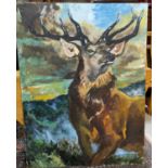 Lucy P Caithness: Monarch of the Glen", oil, signed, 123 x 92 cm, unframed Packed in to store - will