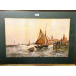 Robert Malcolm Lloyd (1859-1907): Fishing smacks in choppy seas, entering harbour, watercolour,