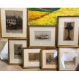 A collection of early 20th century etchings, framed and glazed