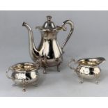 A Swedish silver 3 piece matched tea service comprising tea pot, milk and sugar, stamped Y-7 for