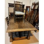 A 'Royal Oak' reproduction oak refectory table with turned legs and a set of 6 oak chairs with