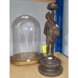 A 19th century lamp base in bronzed finish, depicting a boy holding a torchère, height 34 cm; a 19th